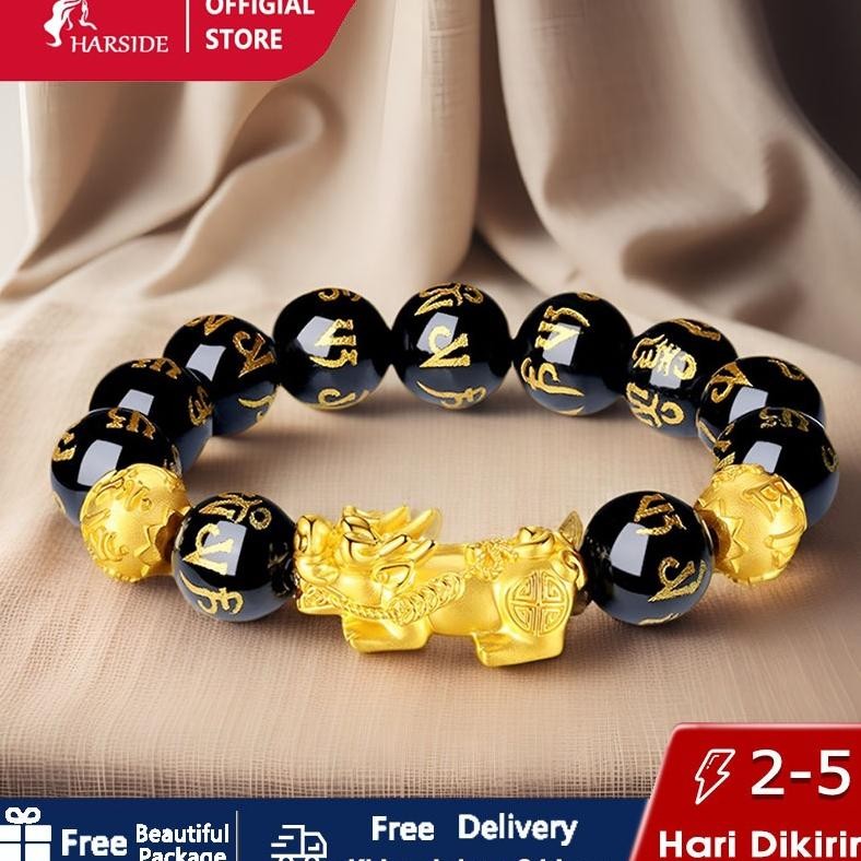 Cod Harisde Obsidian Emas Mewah Gelang Aesthetic Budha Manik Simbul Keberuntungan Pria Gelang Doa Na