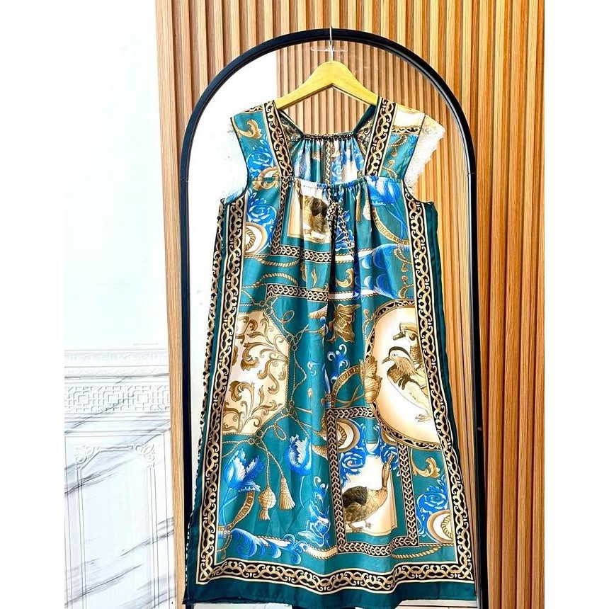 Bless | Daster Melinda Bahan Twiscone Mat Silk Motif Floral Karet Daster Wanita Midi LA