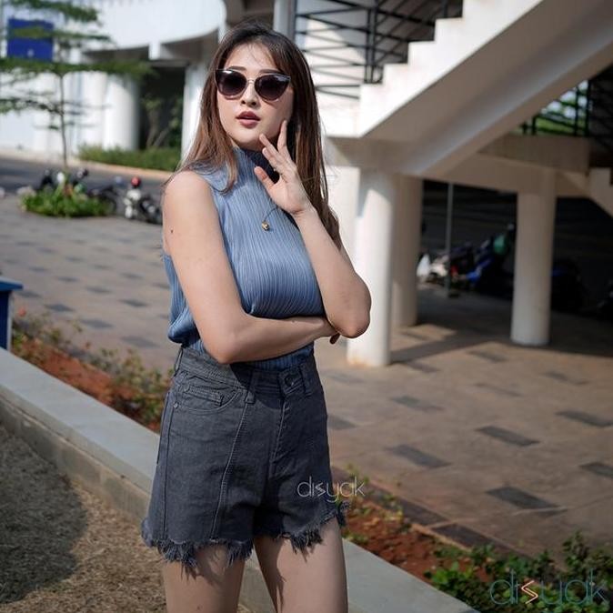 DISYAK - Hotpants Jeans Celana Pendek Wanita Non Stretch Belah Tengah Grey 1009-2009 TM