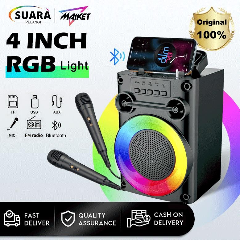 PRO BASSMAIKET Speaker Bluetooth Karaoke Protable Super Bass with MIC Polytron Besar Original Mini W