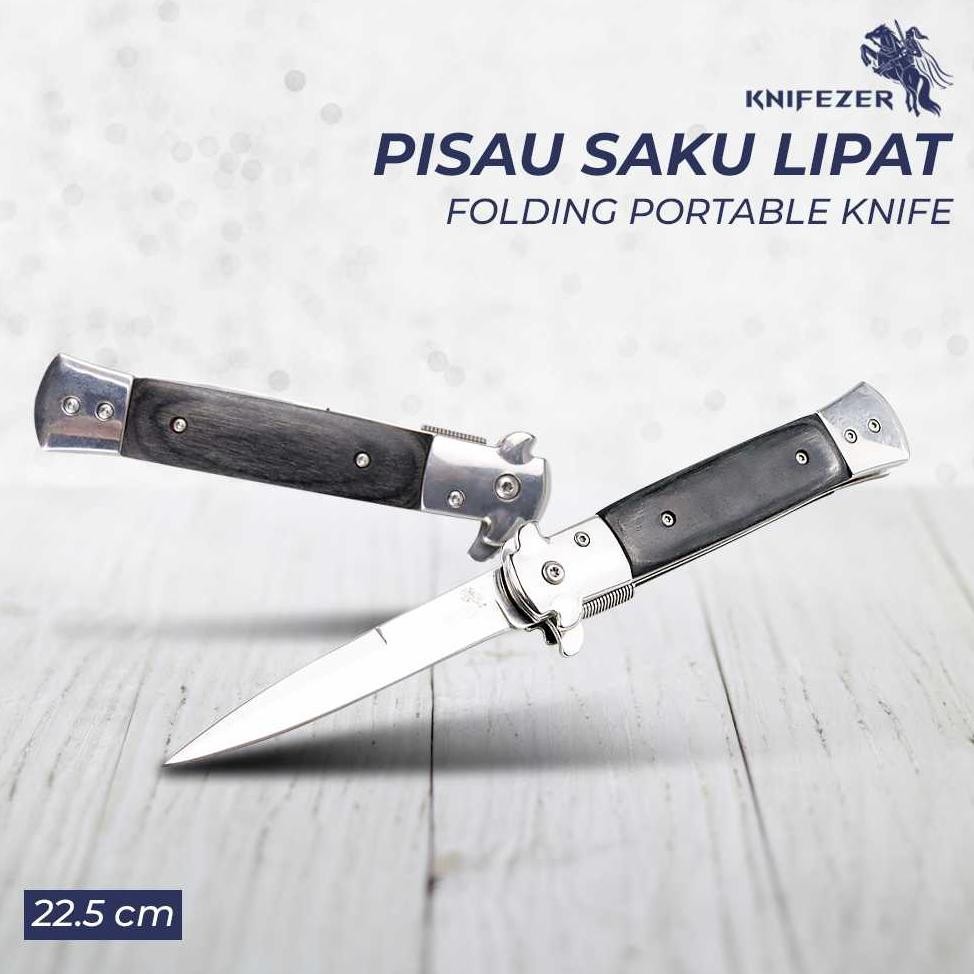 KNIFEZER Pisau Saku Lipat Folding Portable Knife Tool Wood Grip - S12 CO