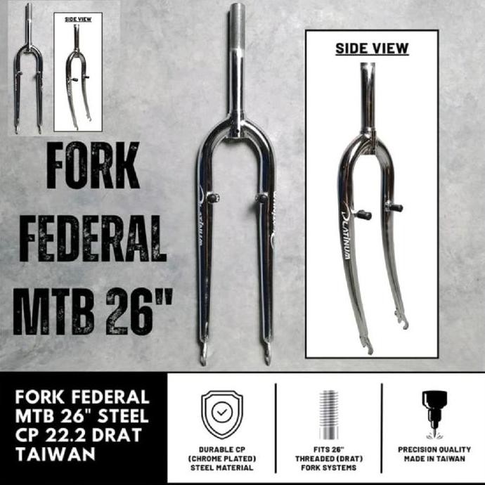 FORK 26 MTB FEDERAL PLATINUM CLASSIC CP CHROME DRAT ULIR HEAD TUBE INSERT 22.2 RIM V BRAKE CP CROME 