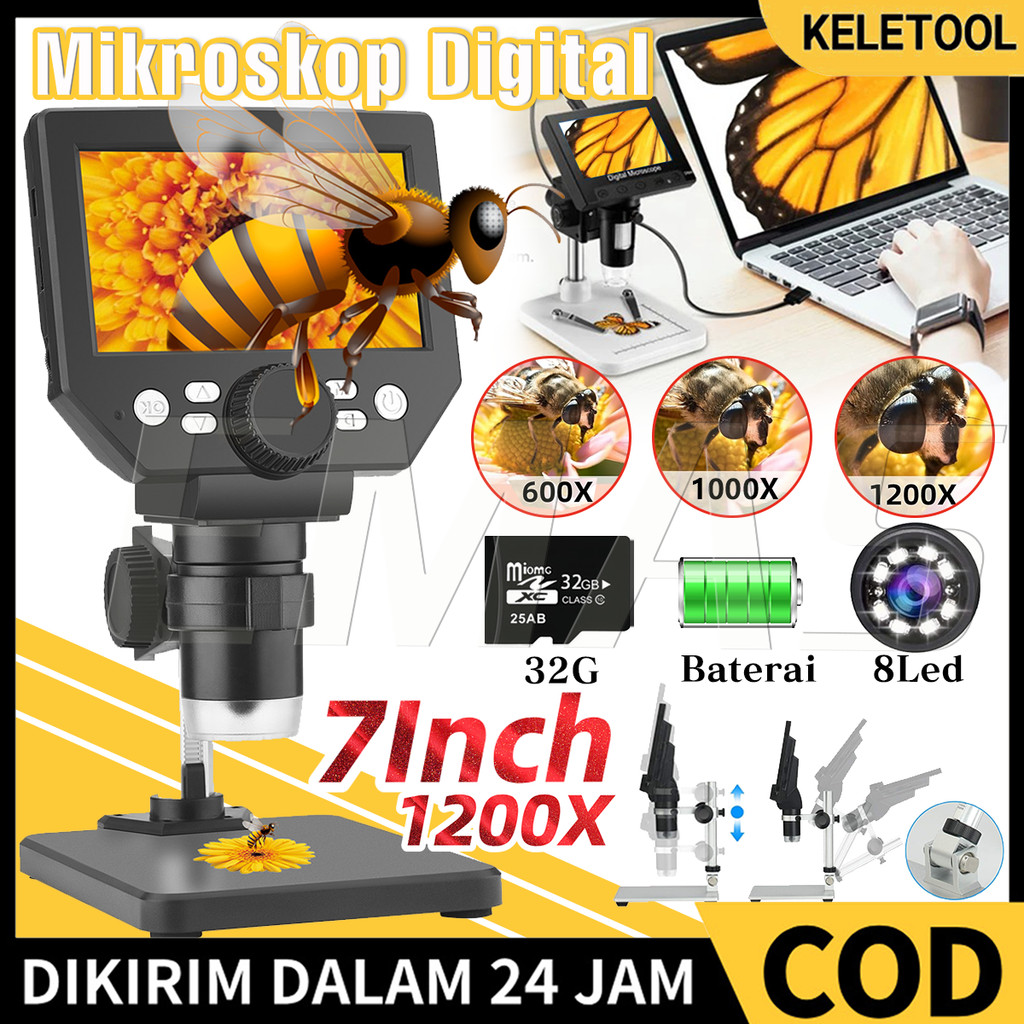 1000X 4.3Inch  Microscop Elektronik Video 1200X  12MP 7 Inch HD  Digital Microscope Kaca Pembesar El