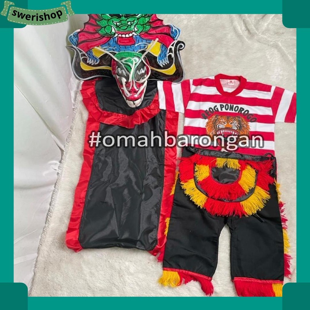 Mainan Anak Stelan Kaos Celana Reog Ponorogo dan Barongan Devil Caplokan Spon Free Embong Kemul Term