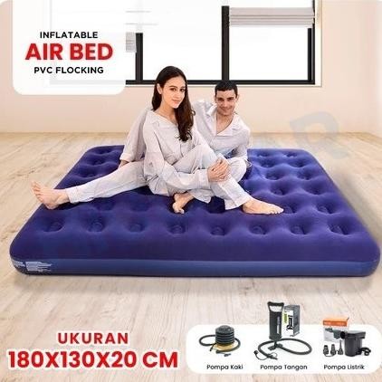 Kasur Angin / Air Bed Double Kasur Angin + pompa manual Paket Kasur Angin Double Biru/ Paket Kasur T