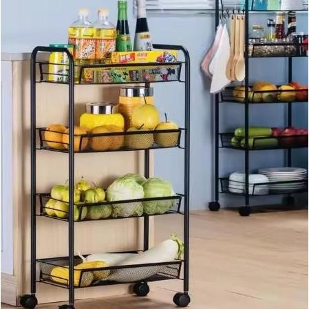 Rak Dapur Dorong Troli Penyimpanan Barang Besi Rak Dorong Besi 4 Susun Rak Salon Besi Kokoh Rak Peny