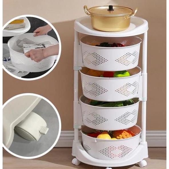 Shenar Troli Susun 4 Layer Rak Dapur Putar Rak Kamar Mandi Ruang Tamu Rak Penyimpanan Sayur Buah War