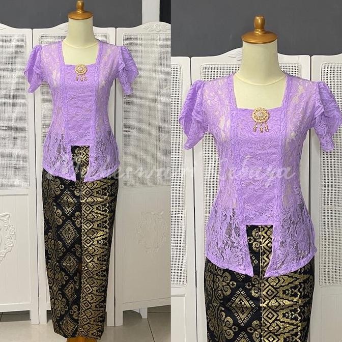 Kebaya Bali Set Brukat Lilit Ungu Lilac