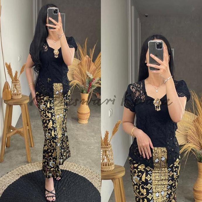 Kebaya Bali Set/Kebaya Bali Lilit Hitam Rok Duyung