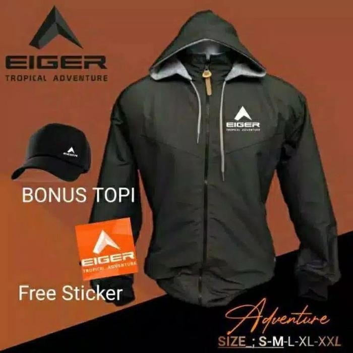 OGO Jaket parasut Eiger waterproof anti air free topi & stiker