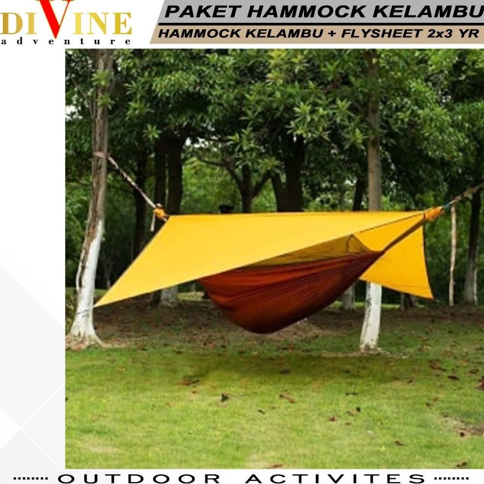 Yt- Paketan Hammock Kelambu + Flysheet Tenda Waterproof 2X3 Yard Paket Hammock Flysheet Camping