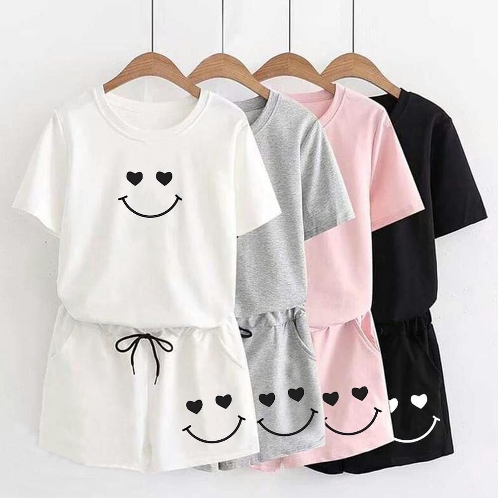 Promo Iq45 Setelan Smile | One Set Wanita Katun Rayon Kekinian Termurah He13