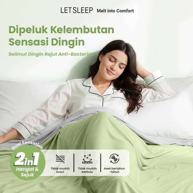 [PROMO 9.9] LETSLEEP Lime Green Soft Cooling Blanket AirySilk | Selimut Adem Anti Gerah Nyaman Untuk