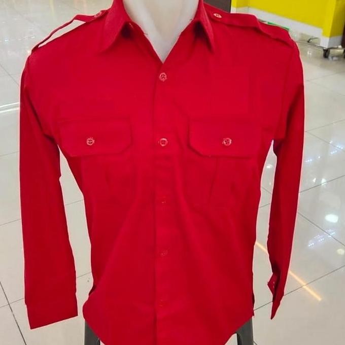 Kemeja Pdh Polos Merah Seragam Pdh Polos Merah Lengan Panjang Pria