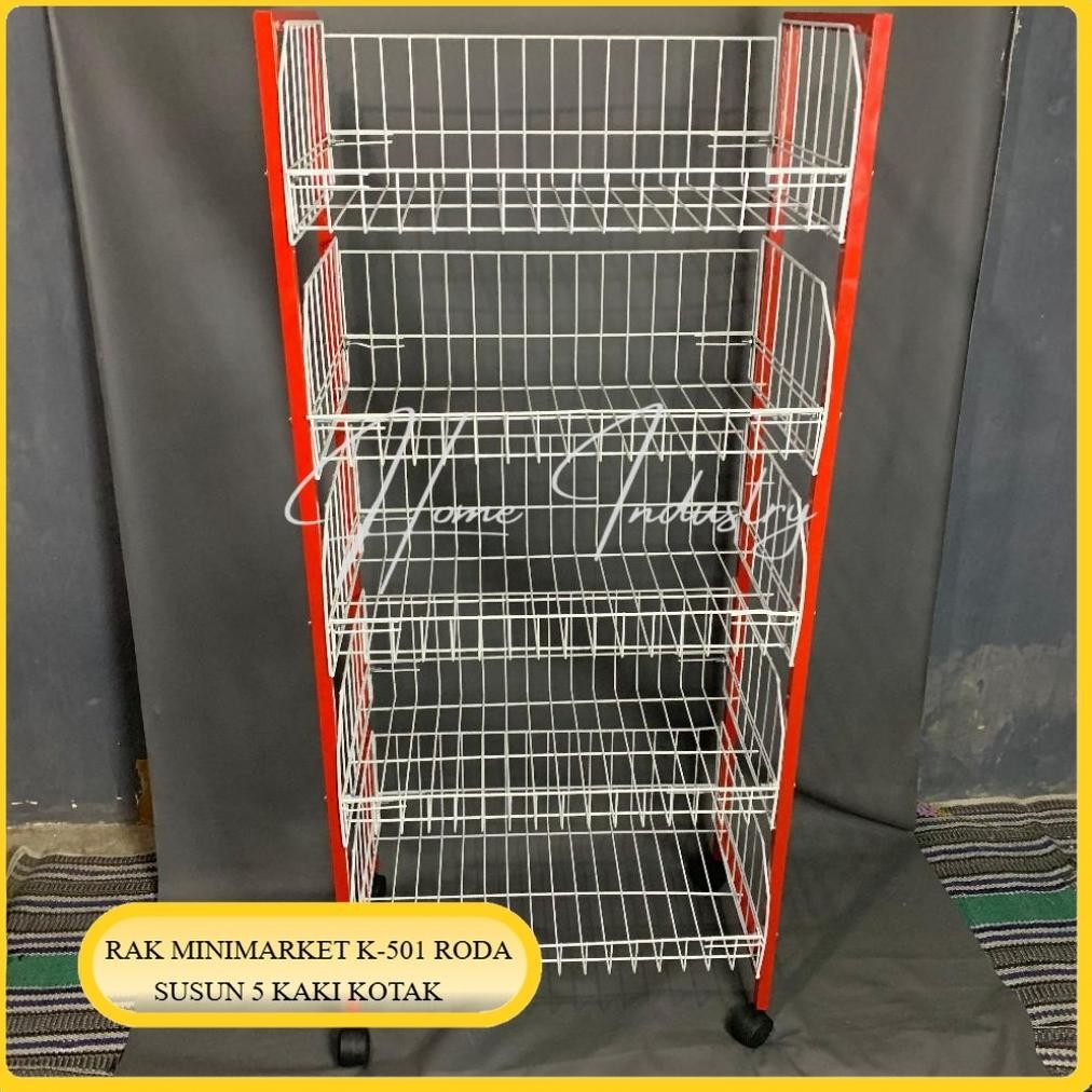 RAK KERANJANG JAJAN SUSUN 5 SUPER JUMBO+RODA/RAK CHIKI/RAK SNACK/RAK MINIMARKET/RAK SERBAGUNA
