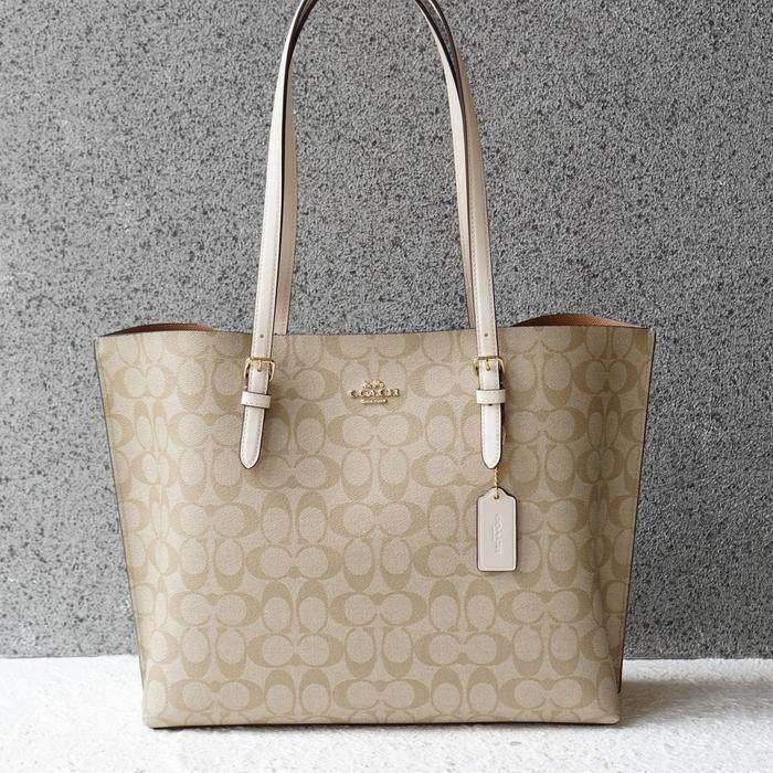 VBS Tas Wanita Coach ORIGINAL USA Mollie Tote Bag In Signature Canvas Light Khaki/Chalk AUTHENTIC ST
