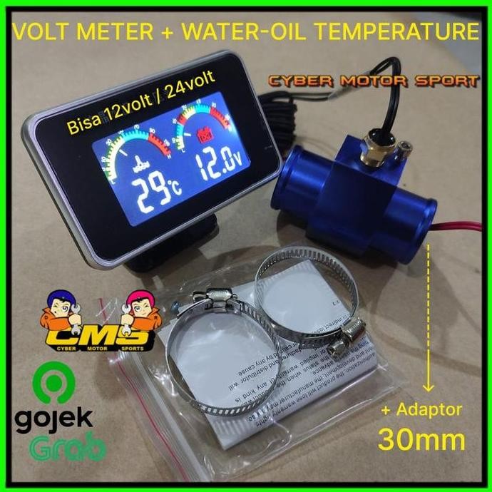 DIGITAL 2IN1 LCD  TEMPERATURE VOLT METER 12V 24V UNIVERSAL GAUGE DASHBOARD DISPLAY. INDIKATOR SENSOR