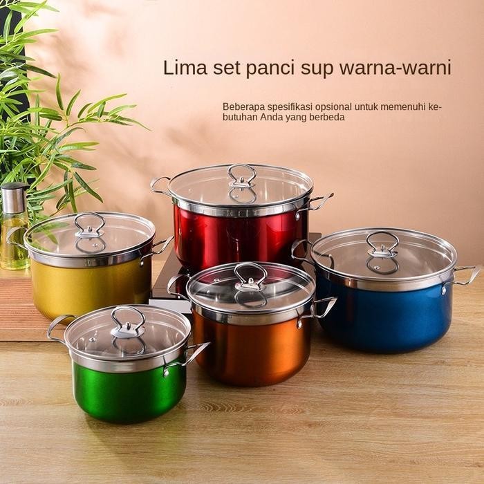 PWH Panci Korea korean High Pot Panci Warna Tutup Kaca Double Bottom tebal stainless steel