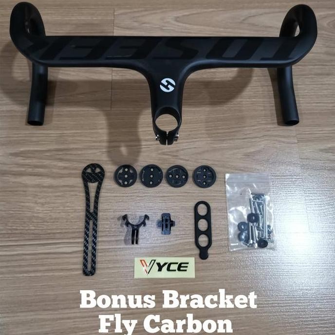 Handlebar TOSEEK Integrated Carbon Stang Roadbike + Bracket Fly Carbon [terbaik]