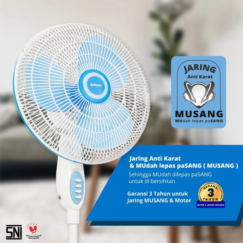 Miyako Kipas KAS-1618 B PL BIRU Standing stand Fan 16' Inch Kipas Angin Berdiri cross base 3 kecepat