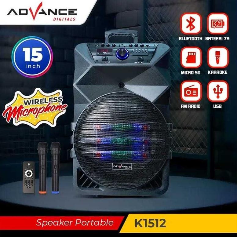 SPEAKER ADVANCE K1512 G SPEAKER 15 INCH 2 MICROPHONE EXTRA BASS