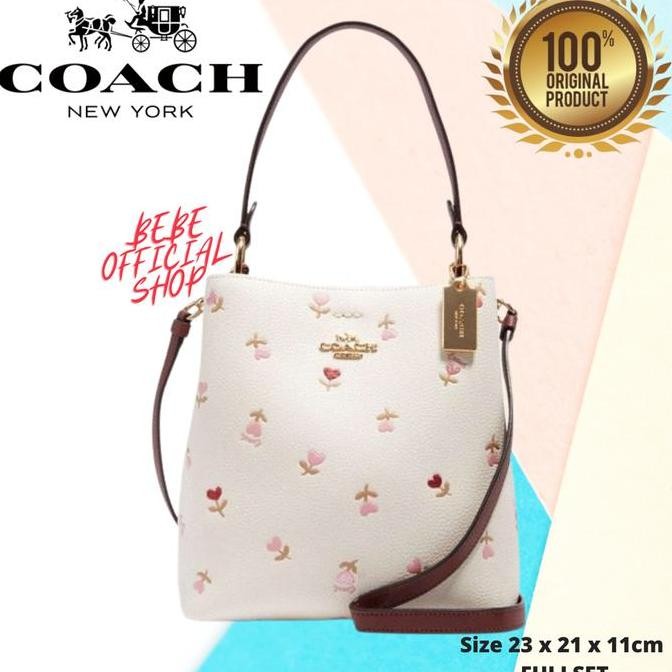 ready stock [ORIGINAL] COACH Town Bucket Bag White Purse Heart Floral / Tas Coach