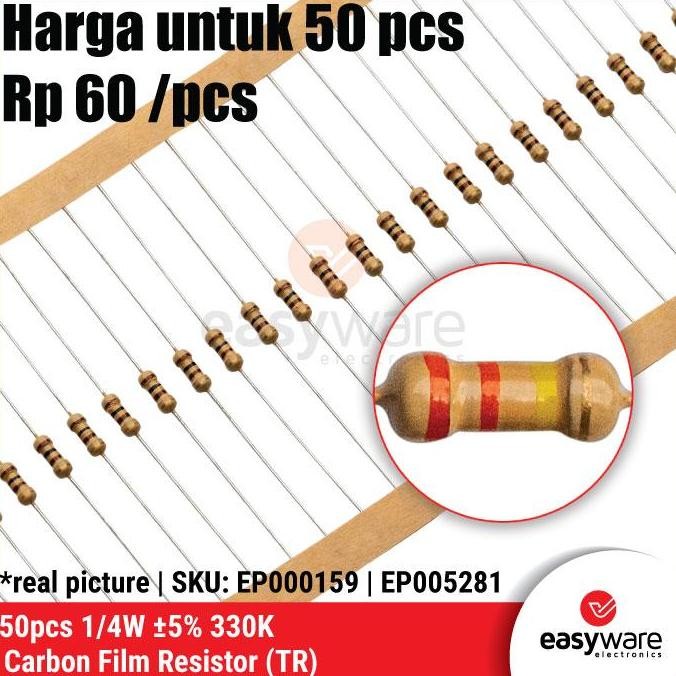 50PCS RESISTOR 330K OHM 1/4W 5% CARBON RESISTOR 330K 0.25W 0.25 WATT RESISTOR 5%