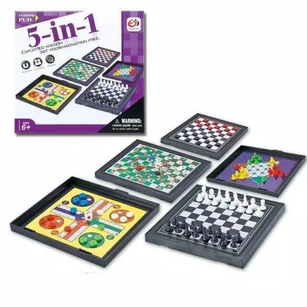 DE47 - [COD] GD M59 Permainan Papan Magnetik 5 Dalam 1 Permainan Papan Catur Magnet  Ludo Mainan Ana