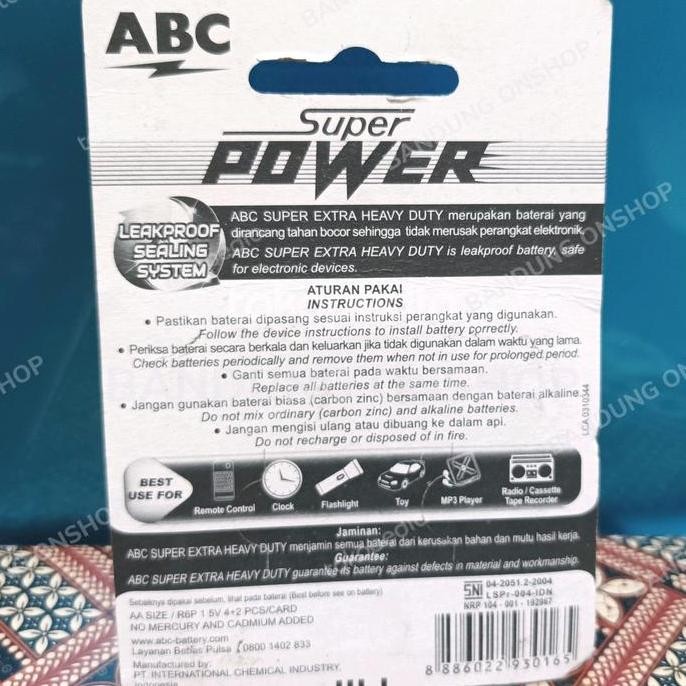 ABC AA R6 1,5V SUPER POWER 6 PCS 6PCS BATRE BATERAI SUPER POWER AA ABC murah