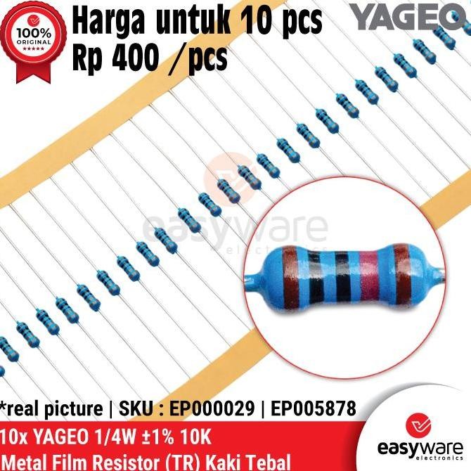 10X YAGEO RESISTOR TAIWAN 10K 1/4W 0.25W 1% METAL FILM RESISTOR TAIWAN 10K OHM RESISTOR KAKI TEBAL
