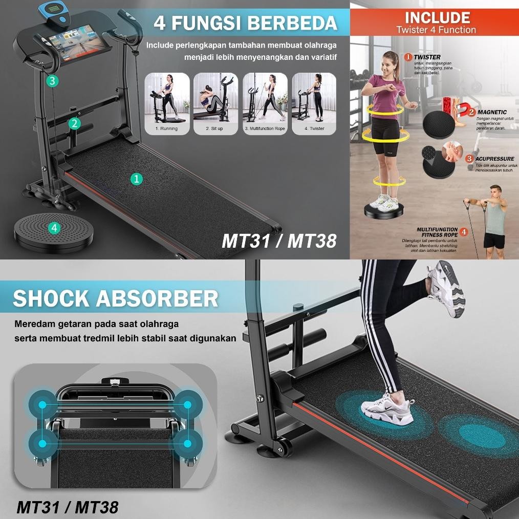 TWEN MT31 MT38 Treadmill Tanpa Listrik Treadmill Manual Treadmill Multifungsi Treadmill Lipat Alat O