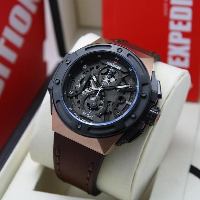 Ready  EXPEDITION E6818 E 6818 BLACK STEEL JAM PRIA TALI KULIT ORIGINAL