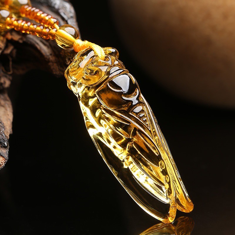 Liontin Cicada Kristal Kuning Alami Liontin Cicada Emas Kristal Alami Rantai Sweater Cicada Satu Ser