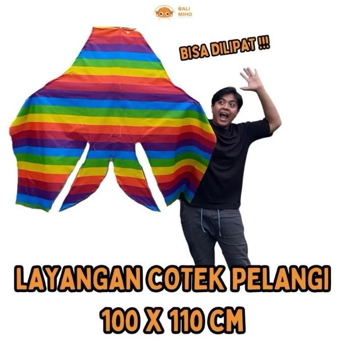 Kualitas terbaik] Layangan Cotek Lawas Pelangi Kain 1 meter x  1.1 meter - Cotek Pelangi - Cotek Kai