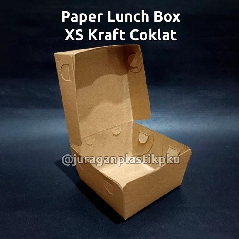 ( 100 Pcs ) Paper Lunch Box Xs Kraft Laminasi 8X8X5 Cm | Kotak Dus Box Coklat Mini Extra Small Kecil