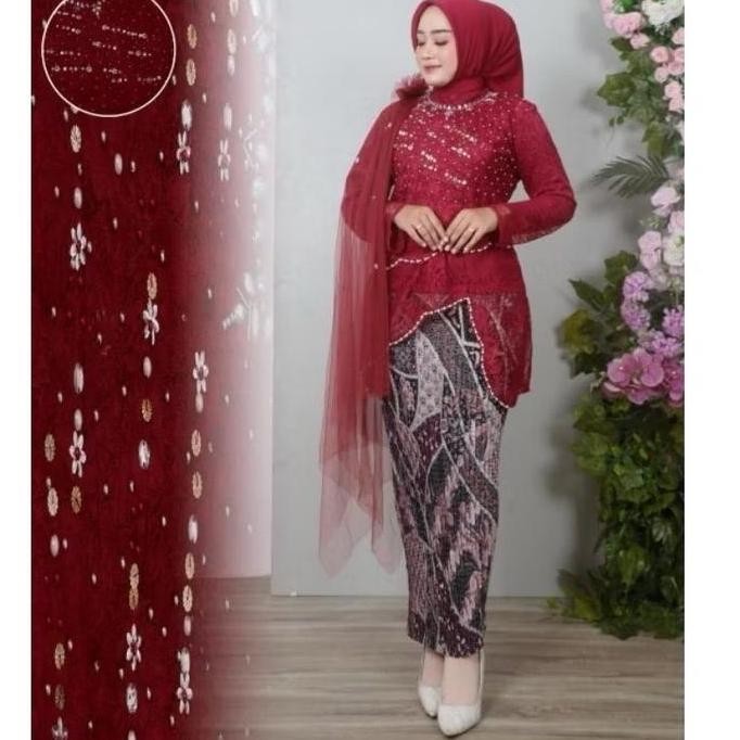 COD - Rumah Kebaya Setelan Kebaya Brukat Modern / Kebaya Selena Payet Denim / Set Kebaya Brokat Rok 