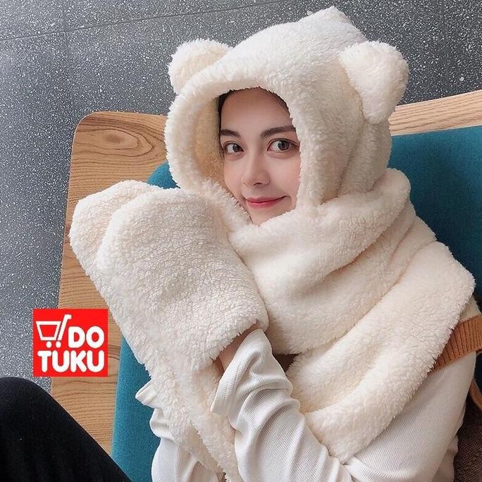 Topi Jennie Syal Beruang Lucu