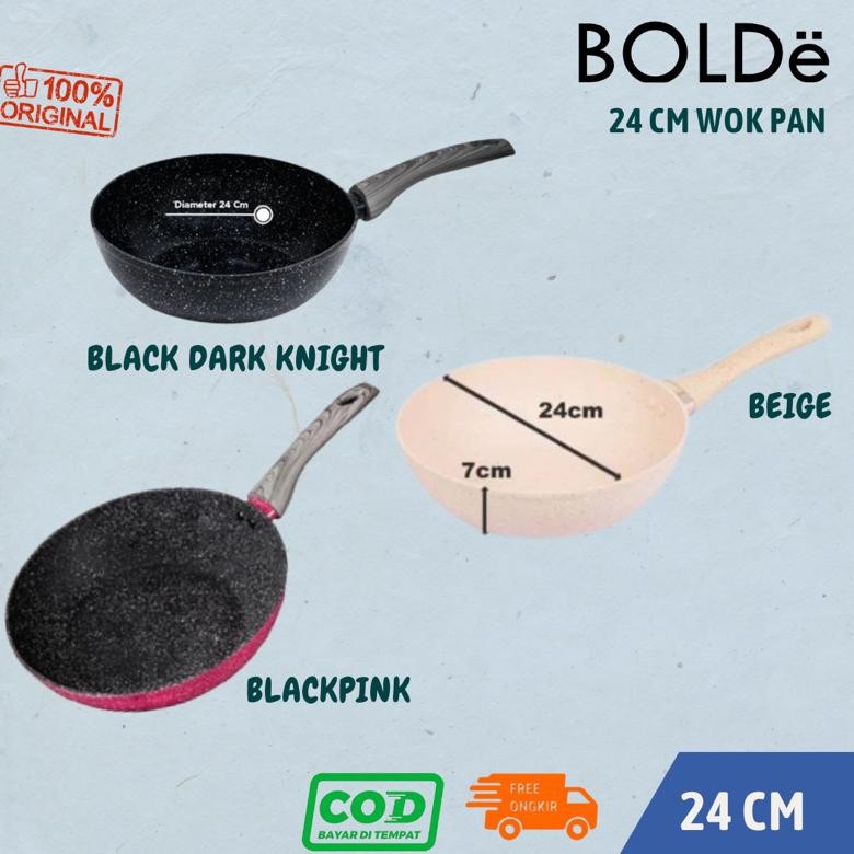 BOLDE 24 CM WOK PAN WAJAN GRANITE ANTI LENGKET