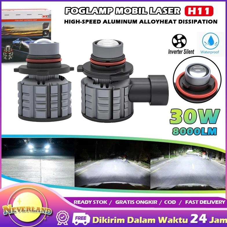 2Pcs Lampu LED H11 Foglamp Mobil Laser Mini Projektor Projie Putih Proyektor Mini Laser Mobil Putih