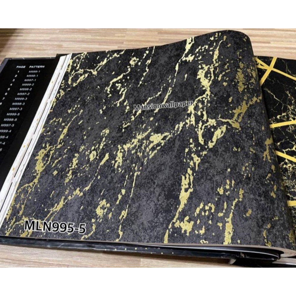 Wallpaper Dinding Motif Granit Marmer Ungu Gold Hitam Mewah