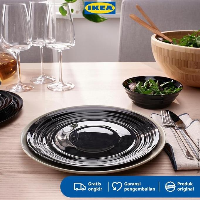 (Good) IKEA NATBARB Piring Makan Hitam 24cm Peralatan