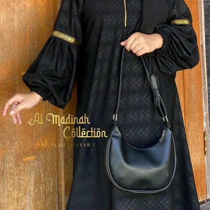 (Good) Abaya Shiva/Abaya Embos Lengan Balon Temboro Wolfis Hitam Full Motif Gamis Muslim Wanita