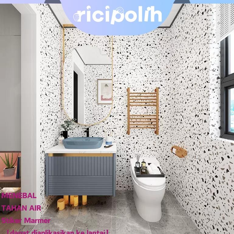TERLARIS Wallpaper Kamar Mandi Anti Air 61*300cm Stiker Lantai Keramik Perekat Diri Tebal Motif Terr