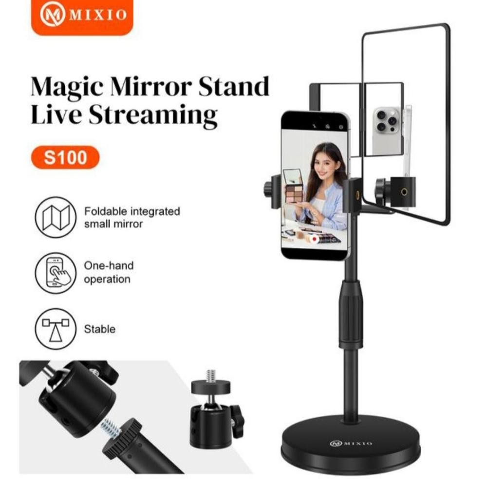 Mixio S100 Magic Mirror Stand Live Streaming / Kaca Berdiri / Cermin untuk Live dengan Kamera Belaka