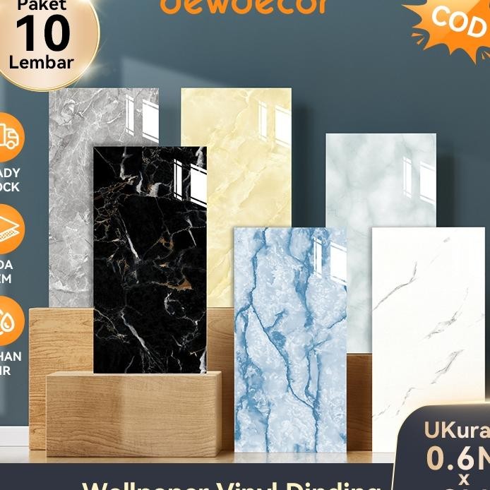 30Cm X 60Cm Dewdecor Paket 10 Lembar Wallr Dinding Vinyl Marble Pet Tebal 25 Mm Aesthetic Marble Gra