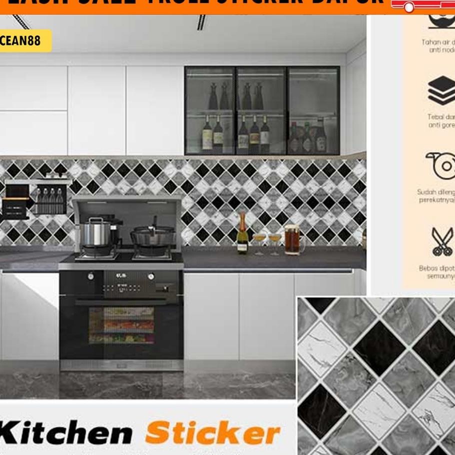 Stiker Dinding Dapur Sooku Motif Keramik Mozaik Anti Minyak Uk 60Cm X 3 Meter Pvc