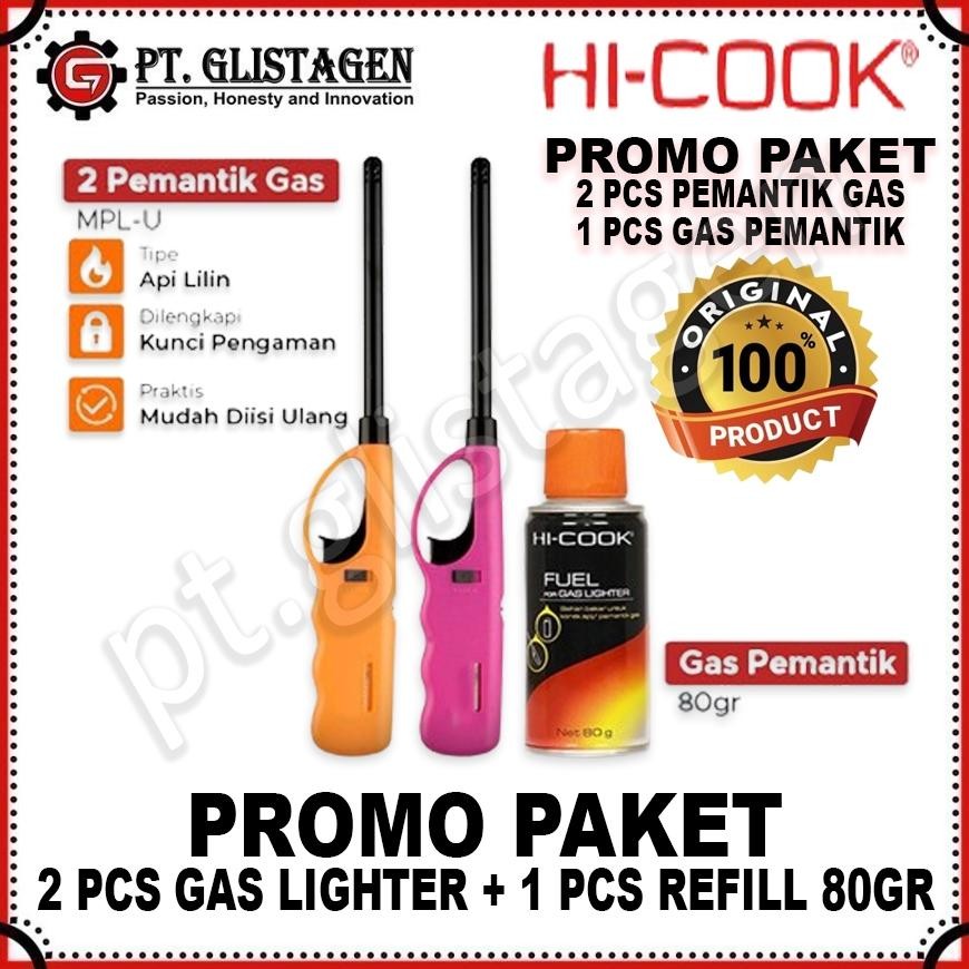 HI-COOK PAKET Korek Api Gas MPL-U 2Pc + Isi Ulang Pemantik 80Gram 1Pc ORIGINAL
