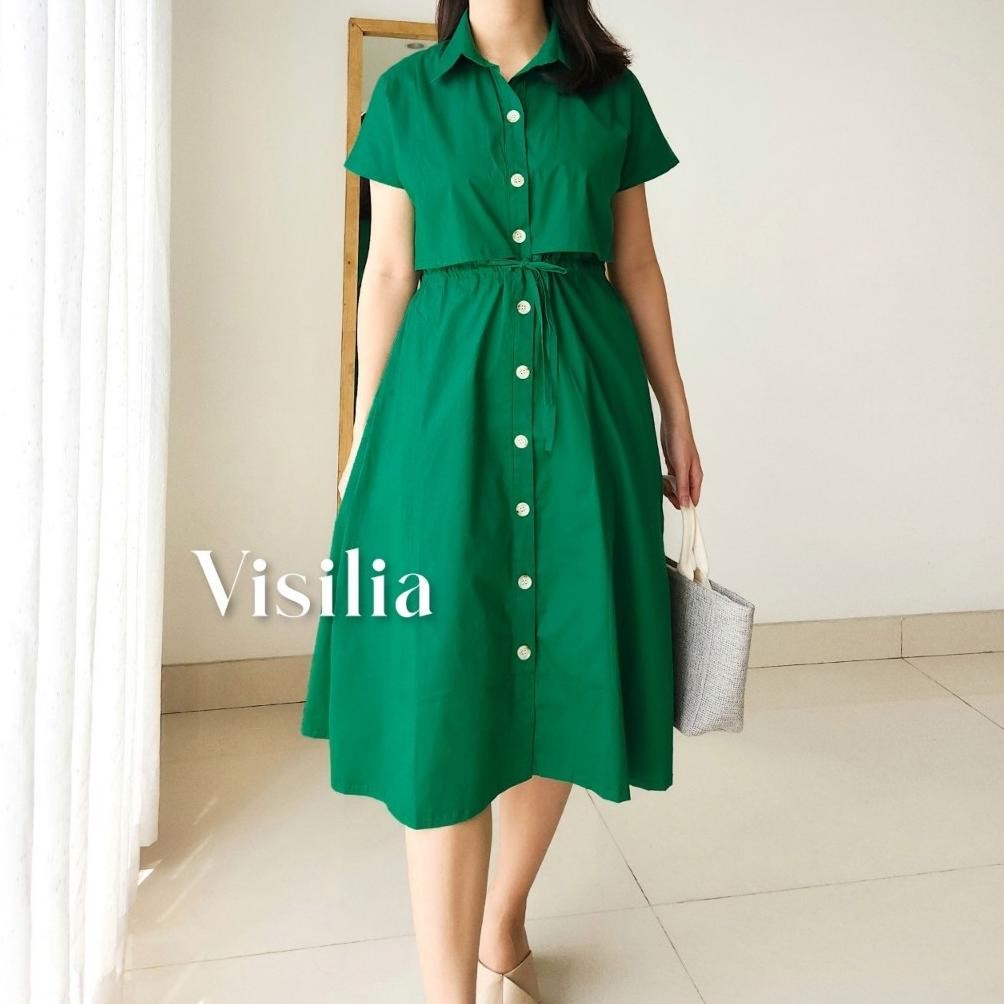 [VISILIA] Samara Dress | Korean Midi Dres Kancing Hidup Bahan Katun Premium Pretty Aesthetic Fashion