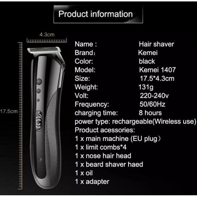 Alat Cukur Rambut Elektrik Kemei Km-1419 / Potong Rambut Kemei 1419