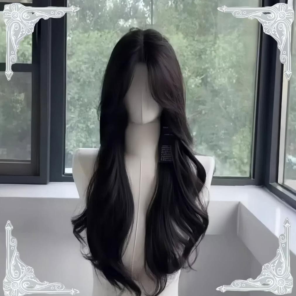 Wig wanita full wig korean style kepala layer wave wig rambut panjang curly 60cm wig labubu wig curl